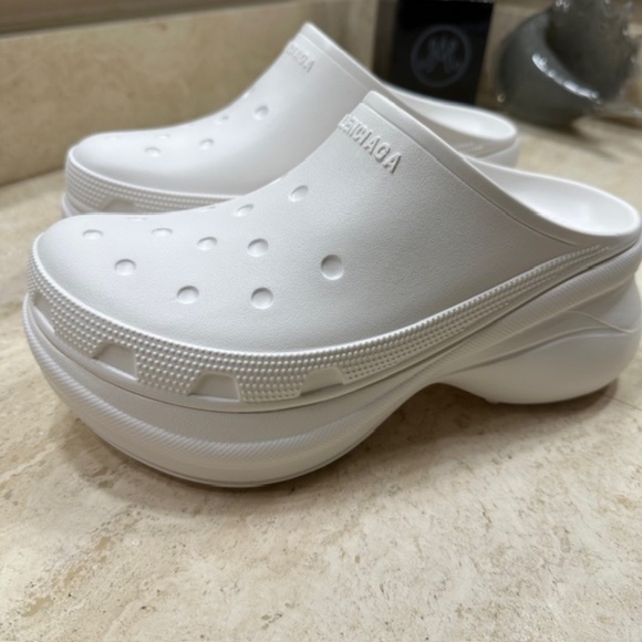 Balenciaga Rubber Crocs Mule Platform Clogs White🌸 - Picture 8 of 12